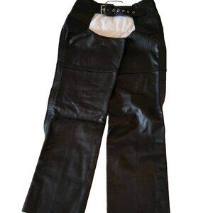 Stallion Men's Black Leather Biker Chaps Size Medium 34-40" Waist 32" Inseam